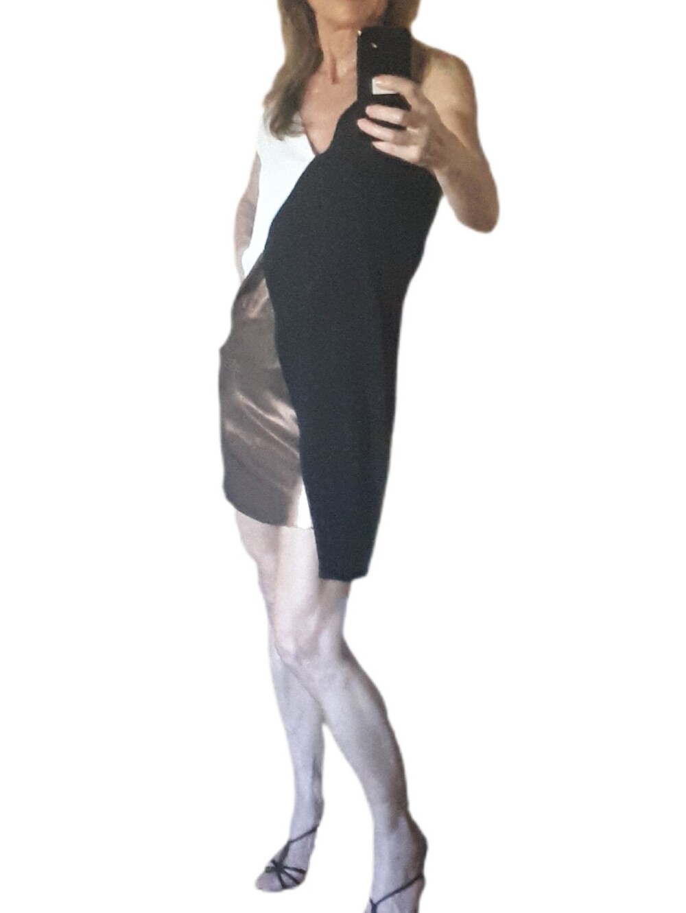 Zara Black and White Colorblock Slip Dress with Bronze Accent